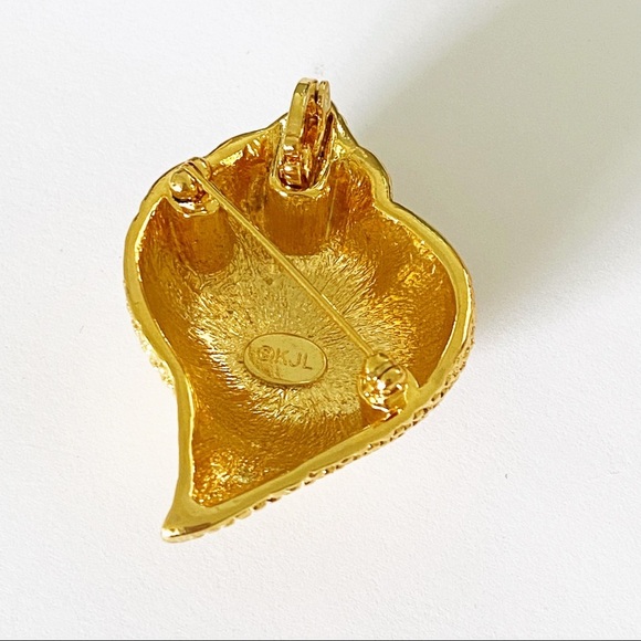 Kenneth Jay Lane vintage seashell gold rhinestone convertible pendant brooch - Picture 3 of 7